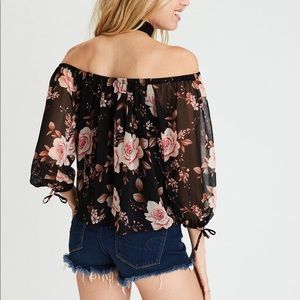 American Eagle Black Chiffon off the shoulder Top